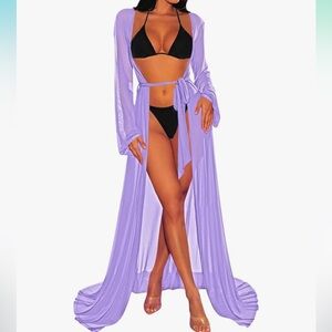 Lavender pastel sheer long duster Hollywood robe lingerie cover up sexy yacht